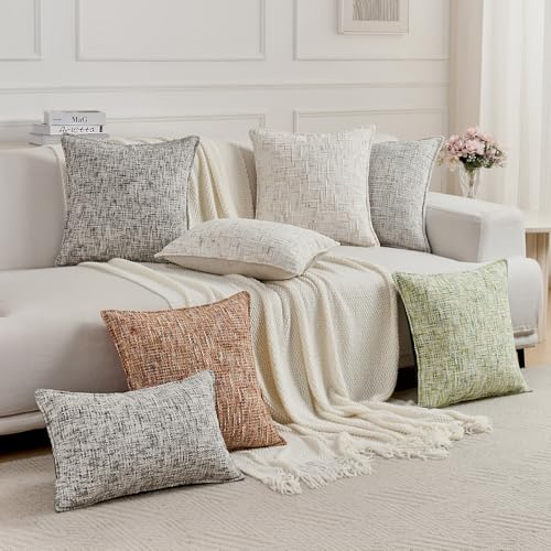 FUTEI Pack of 2 Tweed Chenille Throw Pillow Covers 18x18 Inch, Cream - color: Cream, size: 18" x 18" (Pack of 2)