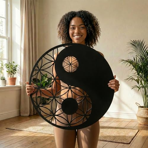 DEKADRON Metal Yin Yang Wall Art, Interior Decoration, Wall Hangings, Sacred Zen Decor, Geometric Metal Wall Decoration (24" W x 24" H / 60x60 cm) - size: 24"L x 24"W