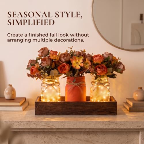 Fall Mason Jar Table Centerpieces with LED Fairy Lights, Fall Decor - color: Jar-fall