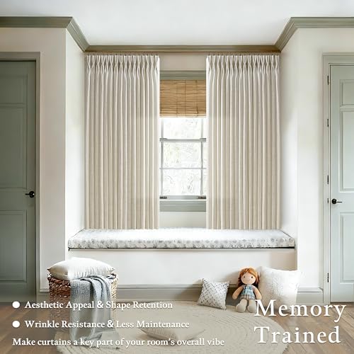 63 Inches Semi Sheer Beige Pinch Pleat Flax Linen Curtains 50x63 2 Panels - color: Linen, size: 50"W x 63"L (Pack of 2)