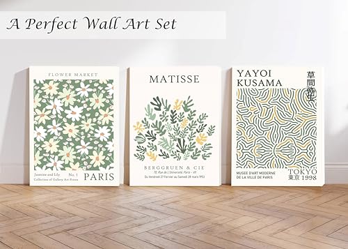 Induslyfe Framed Green Wall Art Canvas Decor Set of 3, Matisse Wall Art Framed Prints Posters Mid Century Modern Art, Aesthetic Floral Botanical wall art for bedroom, living room bathroom 12x16 - color: Green, size: 12"x16"