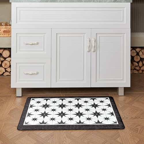 블랙 주방 러그 2개 세트, 피로 방지, 43.9cmx70.1cm(17.3x27.5인치)+43.9cmx119.9cm - color: 별 타일-블랙