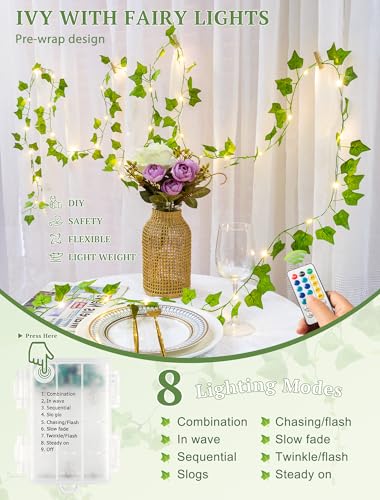 Ivy Vine Lights for Bedroom,13FT 40 LED Leaf Garland with Remote - color: Ivy, size: 40 LED-Battery & USB