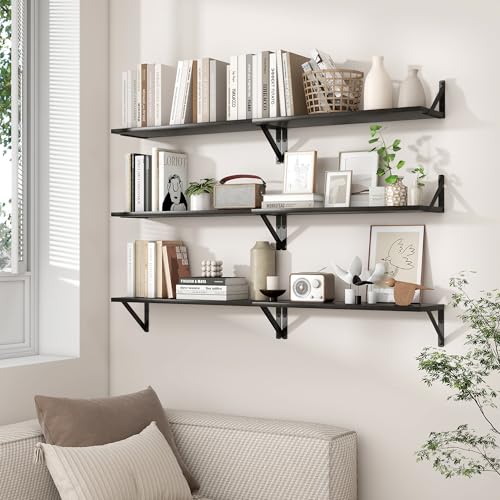 Axeman 55 Inch Floating Shelves, 8 Inch Deep Black Wall Shelves Set of 2 - color: Black, size: 55 Inch