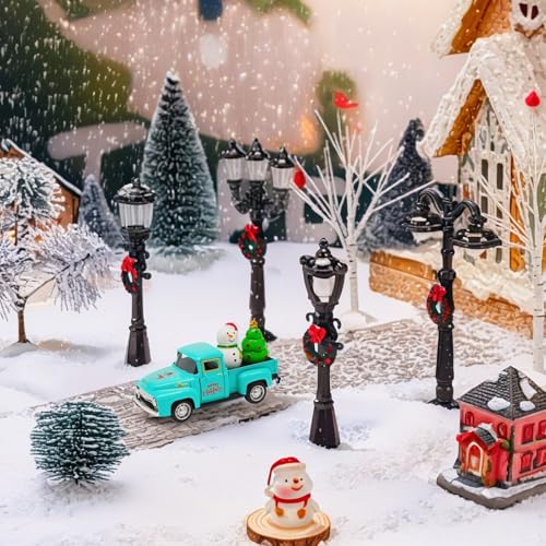 Vintage Blue Christmas Truck Decor – 4.9″Retro Die-Cast Metal Pickup with Snowman and Christmas Tree Figurines for Xmas Town Village Accessories Set Display Home indoor Decoration Gift(Xmas-Blue) - color: Xmas-tiffany Blue