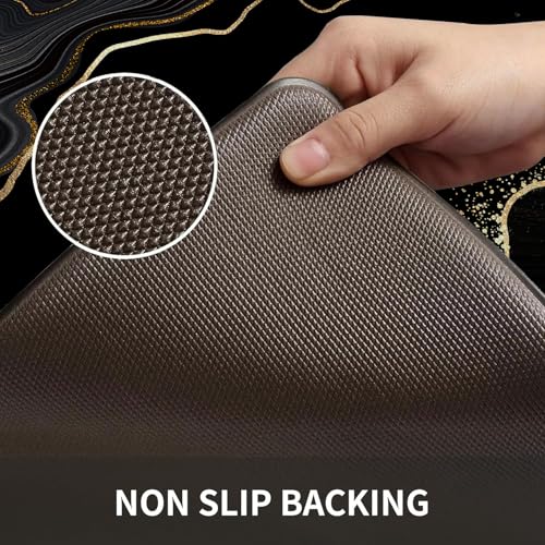 Kitchen Mats Set of 2, Cushioned Anti Fatigue Non Slip Waterproof Runner, Black and Gold Marble Design, PVC Memory Foam, 17.3"x47" and 17.3"x29" Rectangle Rugs for Kitchen Sink and Laundry - color: Black Marble 4