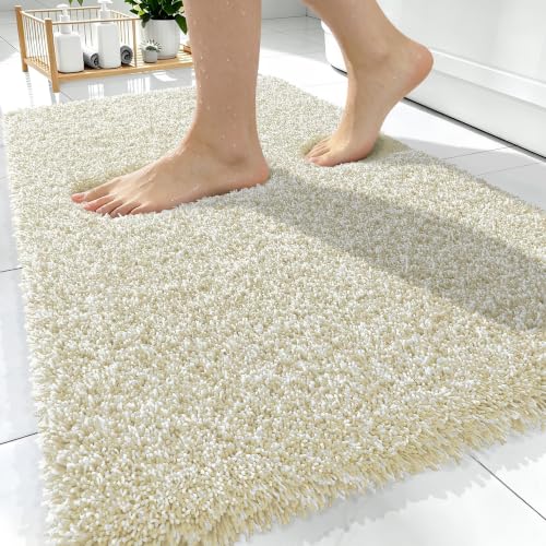 OLANLY Microfiber Bathroom Rugs 30x20, Quick Dry Bath Mat, Sand and White - color: Sand and White, size: 30" X 20"