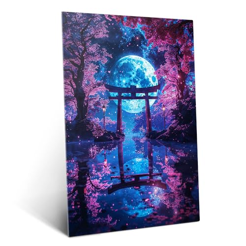 Displate 금속 포스터 매혹적인 달빛 토리이 일본 벽 아트 L - size: 26.6"L x 18.9"W, style: Soul Of Japan