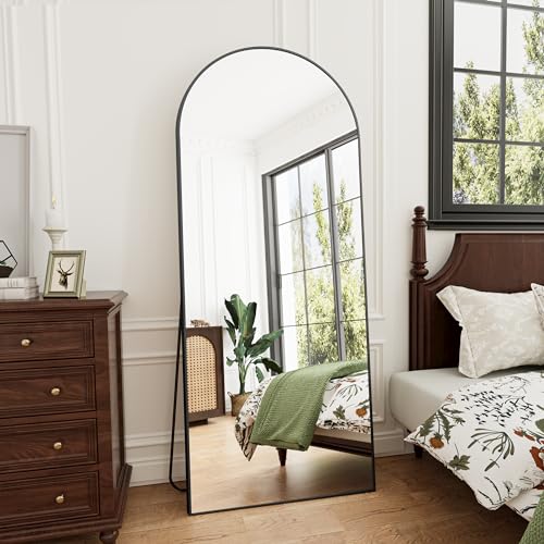 Rowjut Full Length Mirror Arched Floor Length Mirrors, 71"x26" Large Full Body & with Stand & Arch Wall Mounted & Standing Mirror for Bedroom Living Room, Aluminum Frame, Black - color: Black, size: 70"L x 26"W