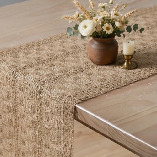 Artoid Mode Linen Woven Farmhouse Hollow Table Runner 12x36 Inch - color: Linen, size: 12" x 36", Table Runner