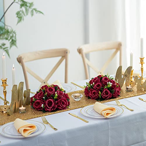 Flower Centerpieces for Wedding Tables: Burgundy, 2 Packs - color: Burgundy