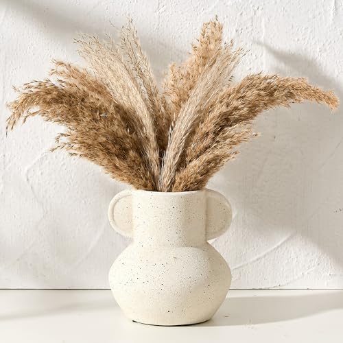 Emotionally Grounded Vase, Vaseking Ceramic Rustic Vase with 2 Handles, 6.1 inch Minimalist Decorative Farmhouse Vases for Home Decor, Living Room, Enterway, Table Decoration, Speckled White - color: 18589-speckled White