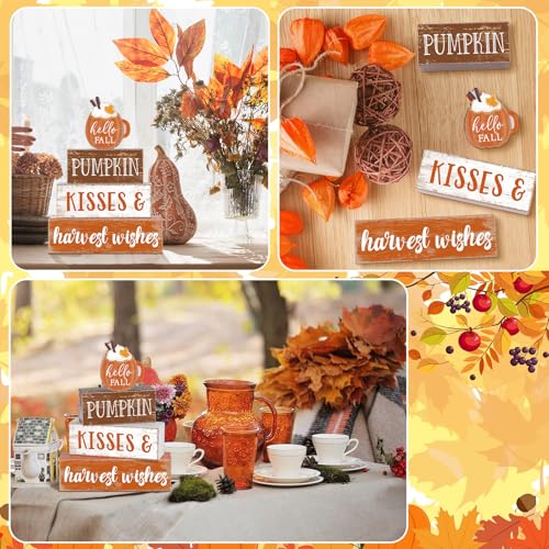 4 Pcs Fall Decor for Home Hello Fall Wooden Signs with Ice Cream Cup - style: Pumpkin Spice