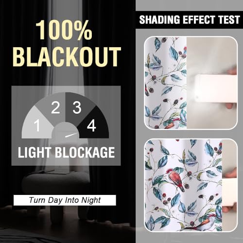 H.VERSAILTEX 100% Blackout Curtains 84 inch Length 2 Panels Set Printed Drapes Thermal Insulated Curtains for Bedroom with Black Liner Sound Proof Curtains, Wild Berry and Bird - color: Wild Berry and Bird, size: 52"W x 84"L (Pack of 2)