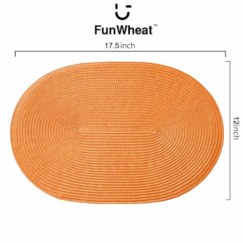 FunWheat Oval Braided Placemats Set of 6 Table Mats for Dining Tables Woven Washable Non-Slip Shining Place mats12x17.5 Inch Table mats for Indoor Outdoor Use(Oval Orange, 6pcs) - color: Orange, size: 6pcs