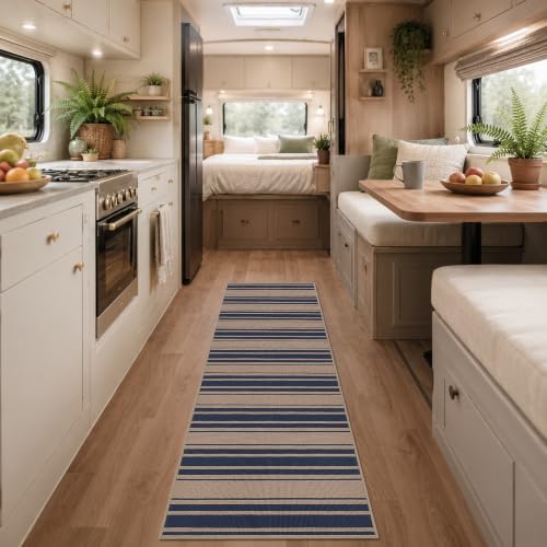 Easy Jute Kitchen Runner 2x6 Kitchen Runner Rug Washable Non Slip Outdoor Rug for Entryway Farmhouse Neutral Low Pile Carpet for Hallyway Proch Doorway - color: Blue/Striped, size: 2'*6'(Runner)