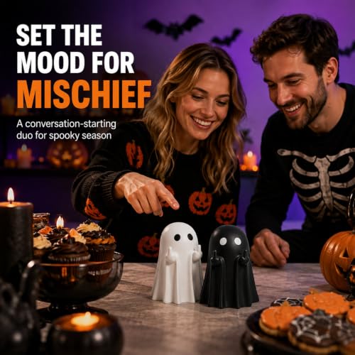 Halloween Ghost Figurine Cute Spooky Ghost Statue Indoor Decorations Farmhouse Tiered Tray Decor for Home, Desk, Party Decor - color: 2pcs