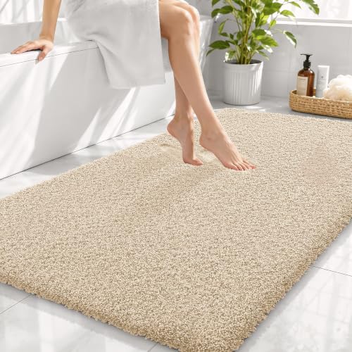 OLANLY Microfiber Large Bathroom Rugs 44x32, Soft Absorbent Bath Mat, Sand - color: Sand, size: 44" X 32"