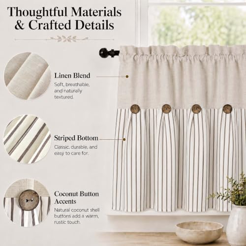 DOSLY IDÉES Farmhouse Linen and Cotton Curtain, Brown Striped,26" W x 36" L - color: Linen & Brown Striped, size: 26"W x 36"L (Pack of 2)