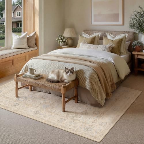 5x7 Area Rug Beige Vintage Netural Washable Living Room Carpet - color: Beige, size: 5' x 7' (Rectangular)