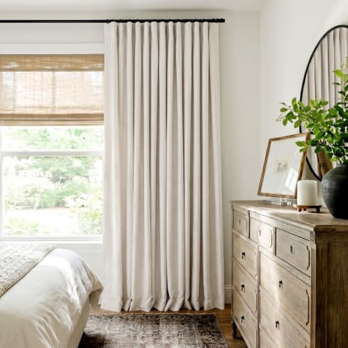 INOVADAY Linen Textured 100% Blackout Sliding Door Curtains 102x84 Beige - color: Beige, size: 102"W x 84"L (Pack of 1)