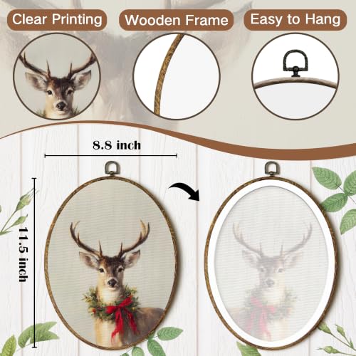 FSTCSV Christmas Reindeer Portrait Oval Wall Art Framed 8.8x11.5in - color: oval-2