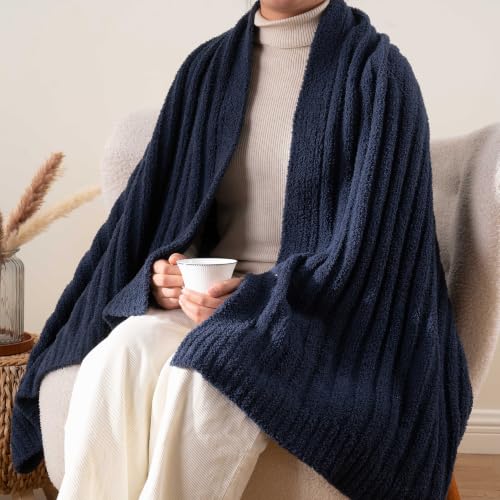 Battilo Navy Blue Throw Blanket for Couch, Cozy Knit Navy Throws, 60"x80" - color: Navy, size: 60"x80"