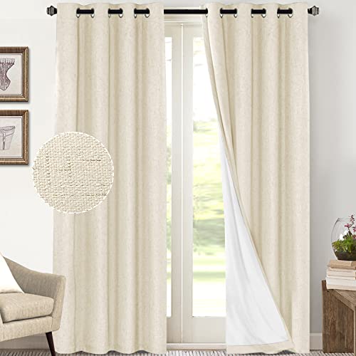 PrinceDeco 100% Blackout Curtains 108 Inches Long 2 Panels Set for Bedroom Living Room Farmhouse Style Keep Warm Large Window Draperies 108 inches Length with Thermal Insulated Liners,Bleached Sand - color: Bleached Sand, size: 52"W x 108"L (Pack of 2)