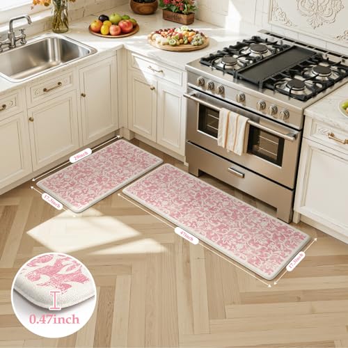 LEEVAN Anti Fatigue Kitchen Mats for Floor, Cushioned Kitchen Mat Set 2PCS - color: Pink, size: 17.3"x29"+17.3"x47"-0.47inch