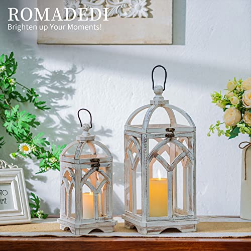 Romadedi Set of 2 Farmhouse Wood Candle Lanterns Decorative, Whitewashed - color: Washedwhite