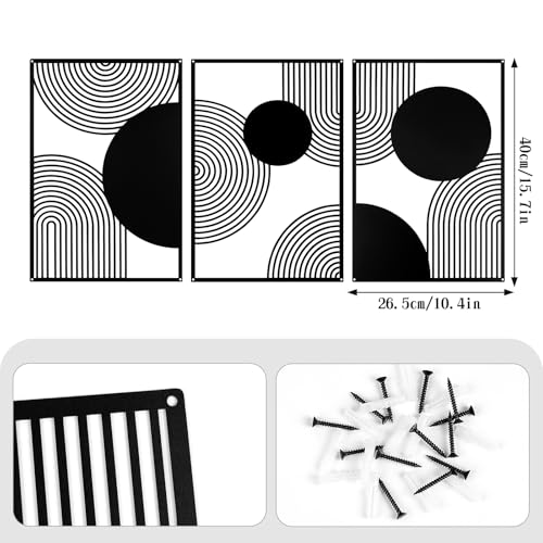 YIYA 3 Pieces Black Metal Wall Decor Black Modern Geometric Wall Decor Hanging Minimalist Line Wall Art for Bedroom Living Room Bathroom Balcony Gallery - style: semicircle