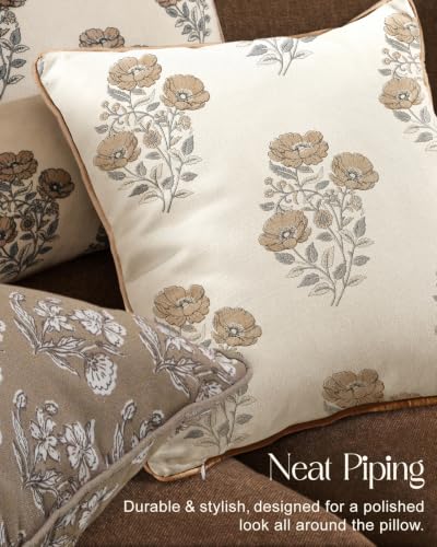 Vintage Throw Pillow Covers Set of 2, 18x18, Taupe Retro Floral - color: Taupe Retro Floral