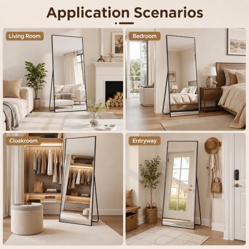 Antok 76"×34" Full Length Wall Mounted Hanging Mirror, Aluminum, Black - color: Black, size: 76"L x 34"W