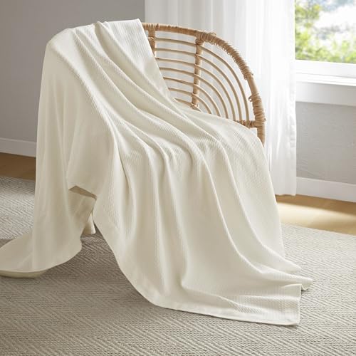 Madison Park 100% Egyptian Cotton Twin Size Bed Blanket for Summer Ivory - color: Cream, size: Twin