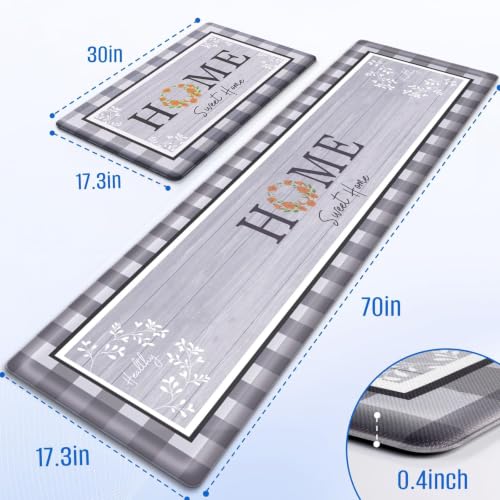 Kitchen Mats 2PCS, Anti Fatigue Rugs, 17.3x30+17.3x70in, Grey - color: Grey, size: 17.3’’x 30’’+ 17.3’’x 70’’