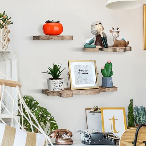 Suzile 3 Pcs Small Wave Edge Floating Shelf 3 Size Wooden Shelf, Walnut - color: Walnut