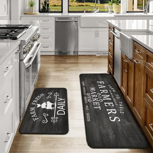 Farmhouse Kitchen Rugs Set of 2,Rustic Kitchen Rugs Farmhouse Style Mat Non-Slip Washable, Farmhouse Kitchen Decor Anti-Fatigue Floor Mat for Kitchen Sink Laundry Room, 17x30+17x47inch Black - color: Farm