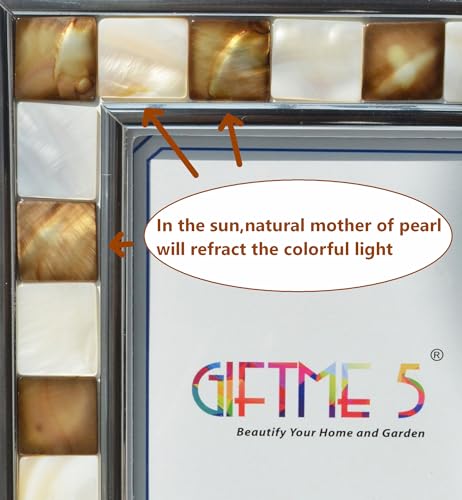 Picture Frame 5x7 Brown Mother of Pearl Photo Frame | Silver Plate, Mosaic Glass , Brown+White, Framhouse Picure Frame,1pc - color: Brown, size: 5x7 Inch