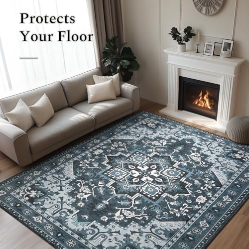 Rugflix 8x10 Area Rugs for Living Room, Washable Dark Navy Blue Large Rug - color: Dark Navy Blue, size: 8' x 10' (Rectangular)