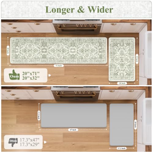KIMODE Anti Fatigue Mats for Kitchen Floor Cushioned Kitchen Rugs Sets of 2 - color: Sage Green, size: 20"x71"+20"x32"--0.47 inches