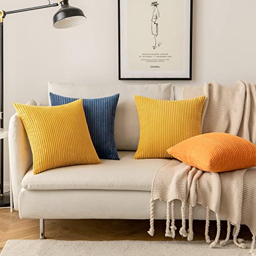 MIULEE Soft Corduroy Throw Pillow Covers Set of 2 16x16 Mustard Yellow - color: Mustard Yellow, size: 16" x 16" (Pack of 2)