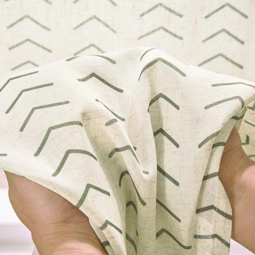 jinchan Green Boho Linen Kitchen Tier Curtains 24 Inch Rod Pocket 2 Panels - color: Arrow | Green on Linen, size: 26"W x 24"L (Pack of 2)