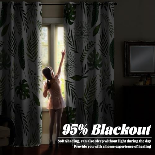 Watercolor Green Tropical Leaf Window Curtains Set 2 Panels 45" L x 29" W - color: Green & White, size: 29"W x 45"L (Pack of 2)