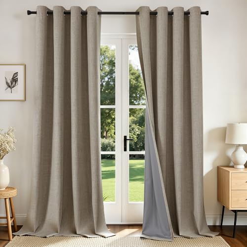 Joydeco Linen Curtains for Bedroom Windows 108 Inches Long - Room Darkening Curtains 2 Panels Set with Grommet, 100% Black Out Textured Thermal Drapes Privacy Protection, W52 x L108 Inch - color: Linen, size: 52"W x 108"L (Pack of 2)