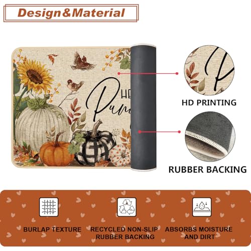 Baccessor Fall Pumpkin Kitchen Rugs Set of 2, 17x29 and 17x47 Inch - color: Fall Pumpkin