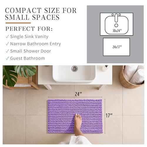 Yimobra Bathroom Rugs Non Slip Washable - Ultra Soft Absorbent Chenille Bath Mat, Quick Dry Shaggy Floor Carpet for Tub Shower, Lavender Home Decor Accessories, 24x17 Inch - color: Lavender, size: 24" X 17"