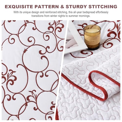 100% Cotton Oversized King Bedspreads 120x120, Burgundy White - color: White/Burgundy, size: King/Cal King(120"x120")
