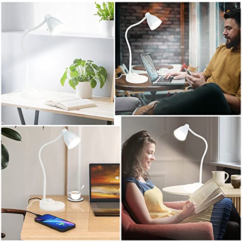 BOHON LED Desk Lamp with USB Charging Port, 3 Color Modes Dimmable, White - color: White