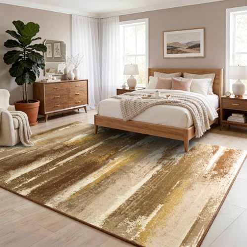 9x12 Area Rugs for Living Room, Brown Modern Abstract Rugs - color: Brown, size: 9' x 12' (Rectangular)
