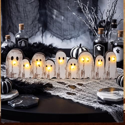 Yousoontic Halloween Indoor Decorations, Light up Ghosts Table Centerpiece - style: Ghost